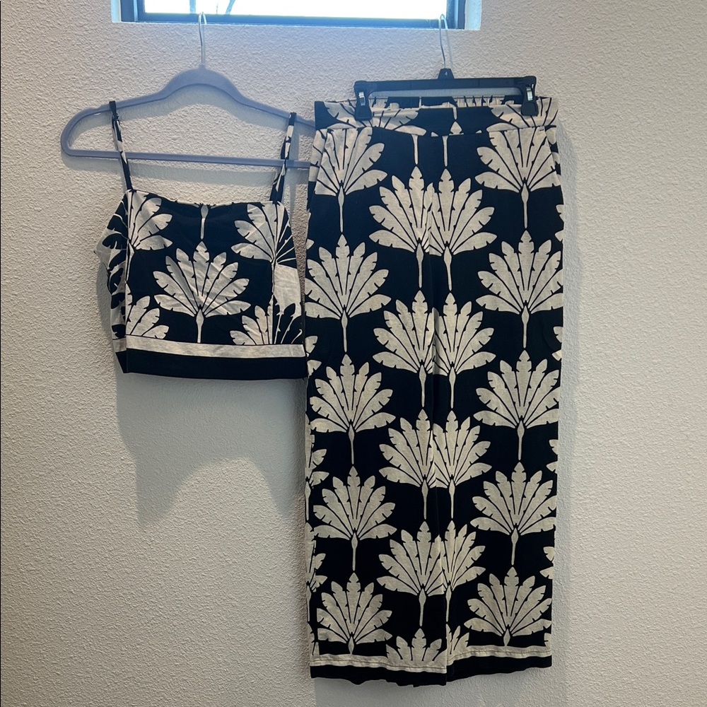 LOFT Black and White Leaf Print Jumpsuit